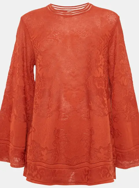 M Missoni Orange Patterned Knit Long Sleeve Sweater Top S