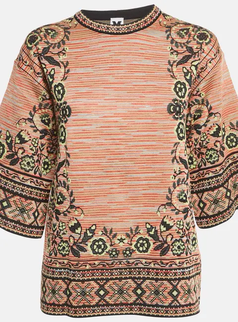 M Missoni Beige/Black Floral Pattern Knit Top M