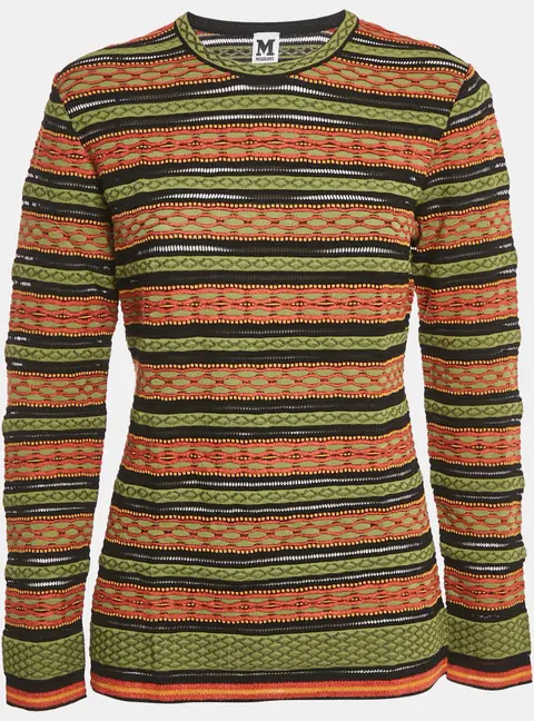 M Missoni Green/Black Patterned Knit Long Sleeve Top L