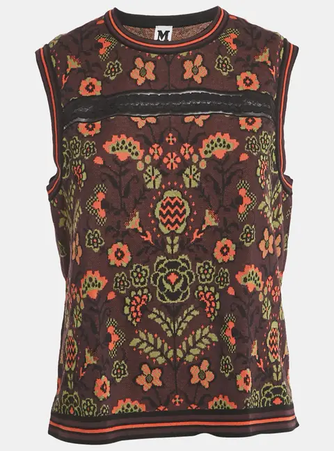 M Missoni Burgundy Floral Pattern Knit Sleeveless Top L
