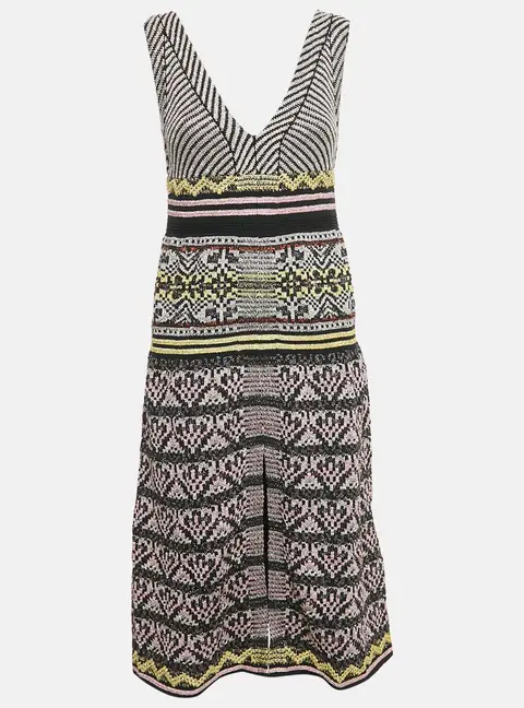 M Missoni Multicolor Patterned Lurex Knit V-Neck Sleeveless Dress S