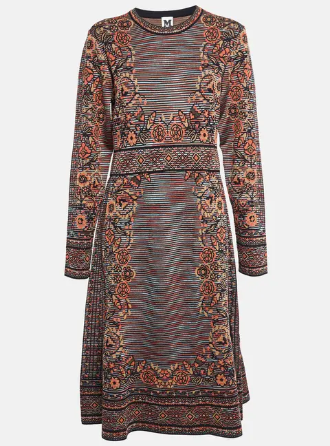M Missoni Patterned Knit Long Sleeve Midi Dress S