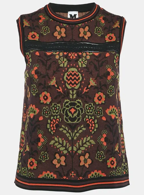 M Missoni  Burgundy/Multicolor Patterned Cotton Knit Sleeveless Top M