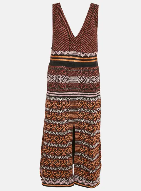 M Missoni Metallic Patterned Lurex Knit V-Neck Sleeveless Midi Dress L