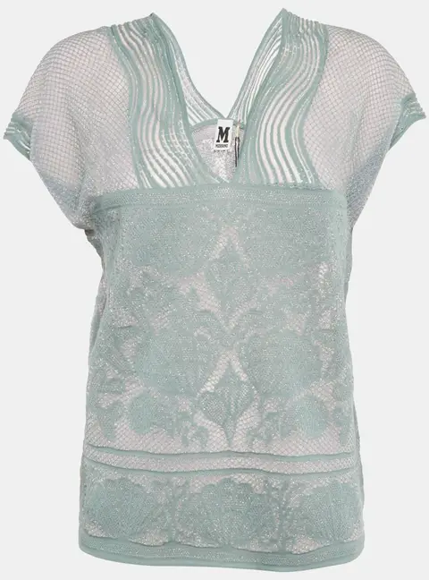 M Missoni Teal Blue Lures Knit V-Neck Top M