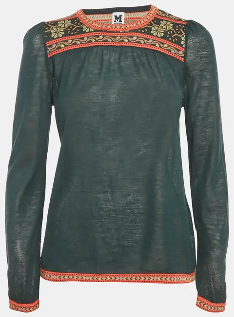 M Missoni Dark Green Knit Full Sleeve Top S