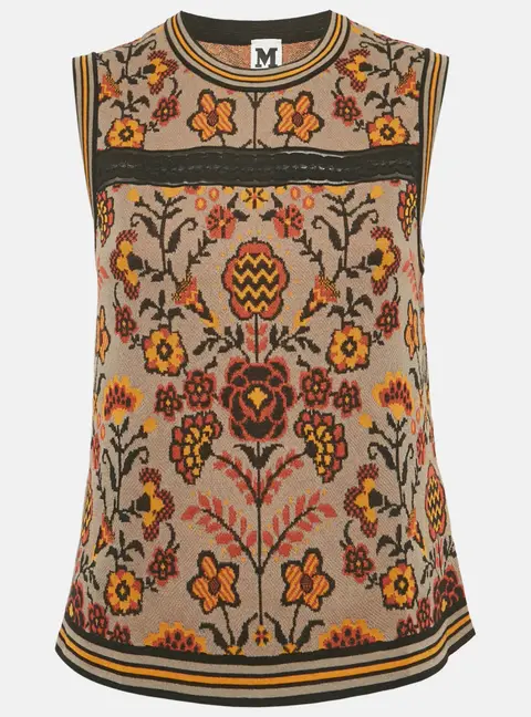 M Missoni Brown Floral Pattern Knit Sleeveless Top L