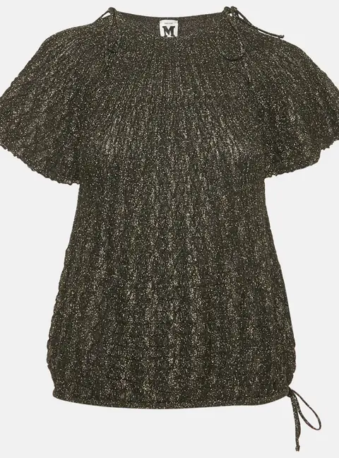 M Missoni Black Lurex Knit Short Sleeve Top L