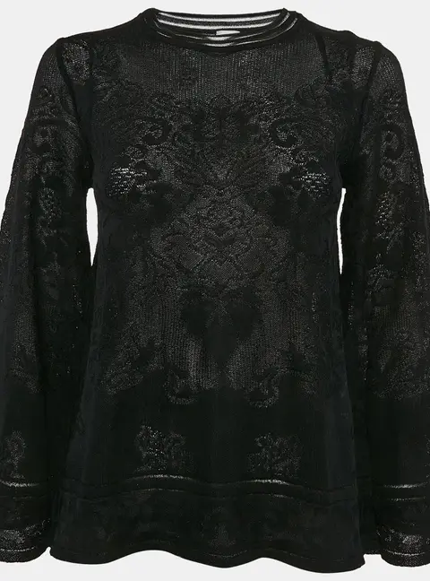 M Missoni Black Floral Knit Flared Long Sleeve Top S