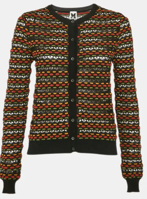 M Missoni Black Pointelle Knit Button Front Cardigan S