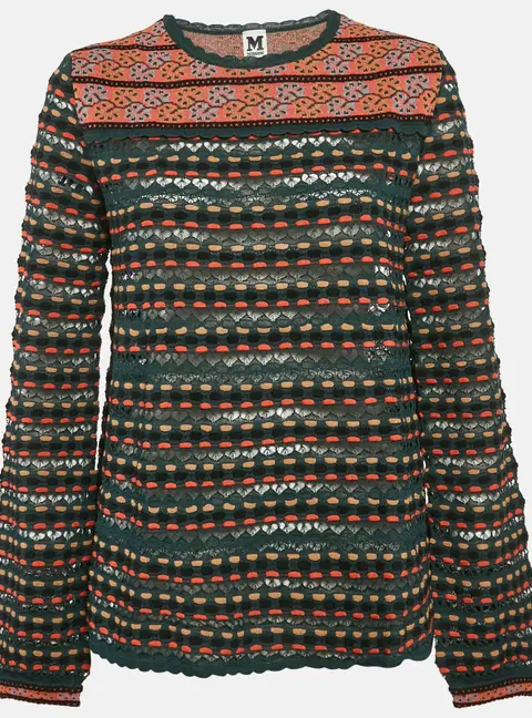 M Missoni Teal Blue Floral Perforated Knit Top M