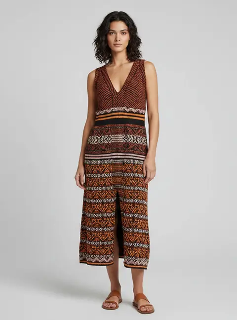 M Missoni Multicolor Geometric Lurex Knit Sleeveless Midi Dress XXL