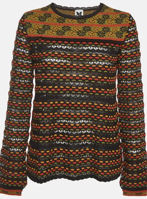 M Missoni Multicolor Floral Striped Intarsia Knit Top L