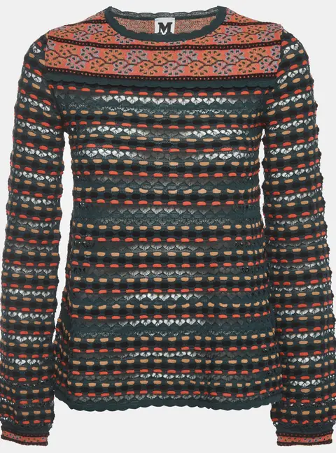 M Missoni Multicolor Floral Striped Intarsia Knit Top XS