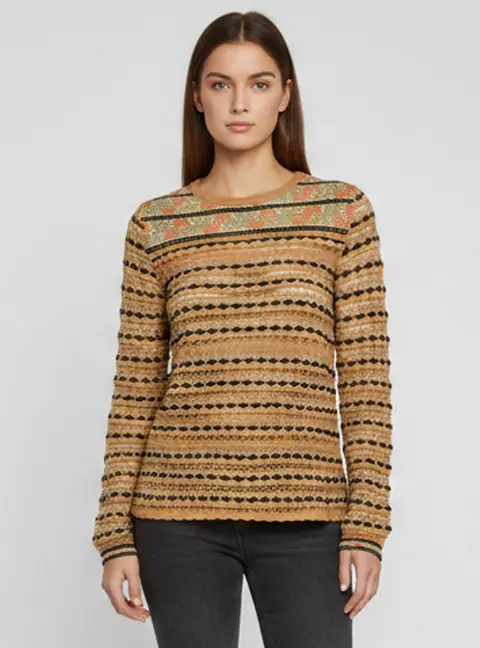 M Missoni Beige Floral Striped Intarsia Knit Top S