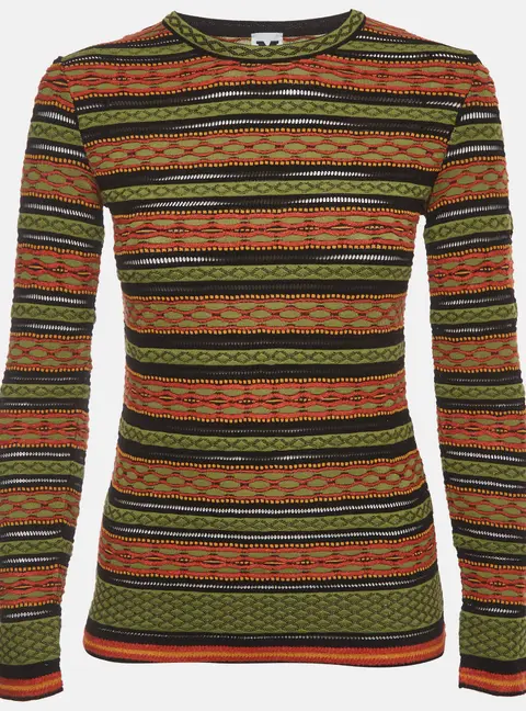 M Missoni Green Striped Jacquard Knit Crewneck Top S