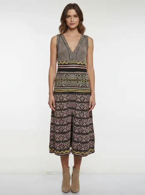 M Missoni Metallic Patterned Lurex Knit V-Neck Sleeveless Midi Dress XXL