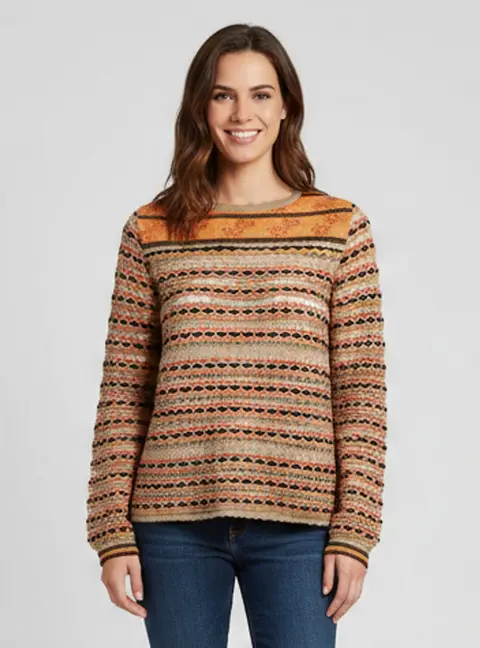 M Missoni Multicolor Floral Striped Intarsia Knit Top L