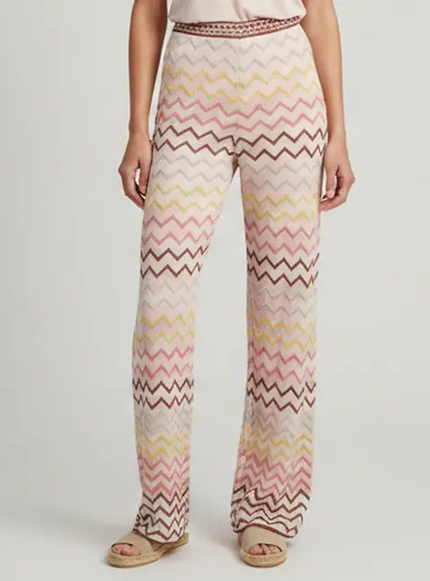 M Missoni Pink Lurex Pointelle Knit Wide Leg Trousers XXL