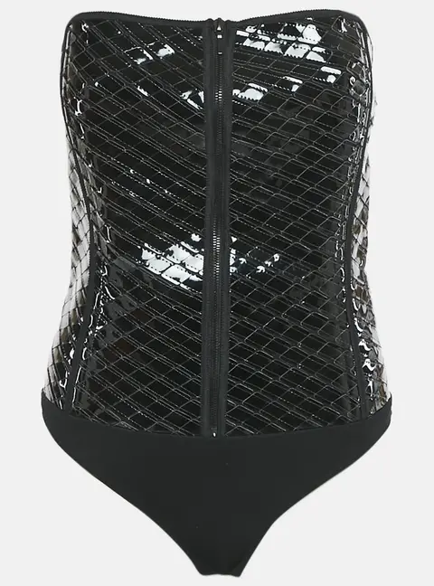 Mugler Black Nylon and Jersey Strapless Bodysuit M