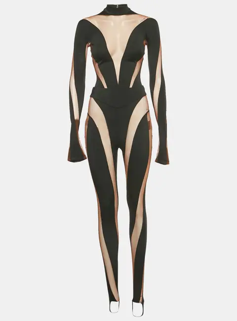 Mugler x H&M Black/Brown Jersey and Mesh Sheer Trim Set S/M