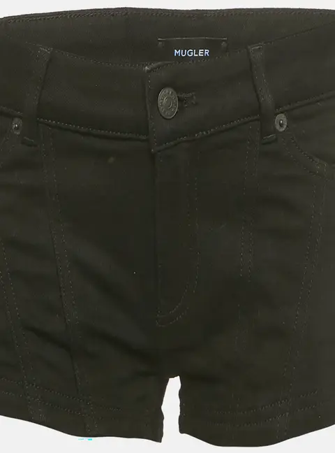 MUGLER Black Denim Low Waist Shorts S/Waist 29"