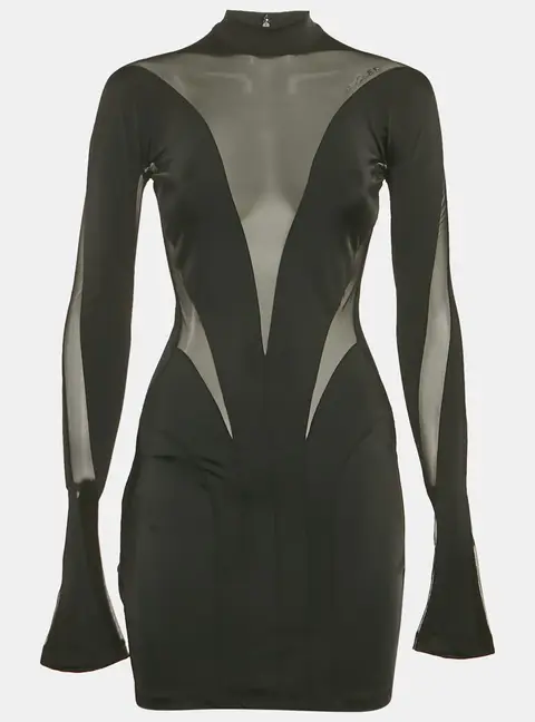 Mugler x H&M Black Tulle Trim Jersey Bodycon Dress S