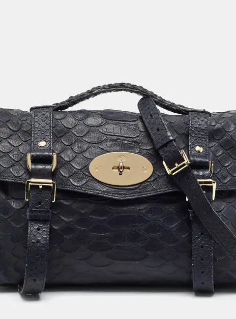 Mulberry Alexa Navy Blue Python Embossed Leather Satchel