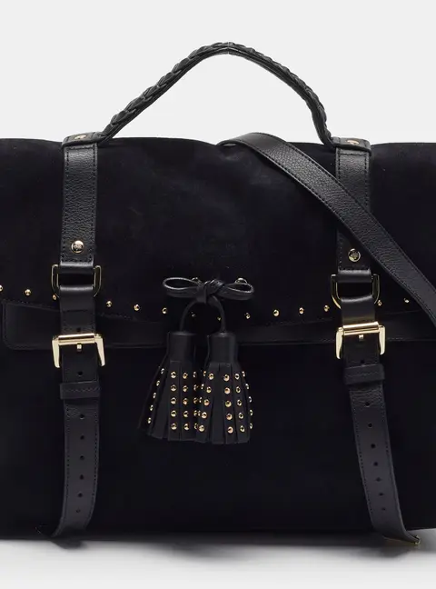 Mulberry Studded Tassel Alexa Navy Blue Suede and Leather Bag