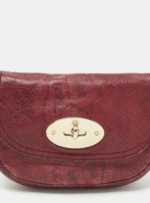 Mulberry Lily Burgundy Python Embossed Leather Clutches