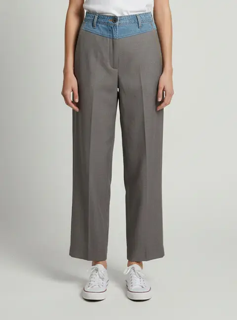 Munthe Grey Cotton Pleated Wide Leg Trousers S
