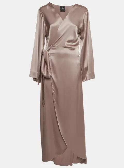 MYKAFTAN Champagne Satin Wrap Around Kaftan Dress M/L