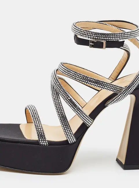 Mach & Mach Sydney Crystal Embellished Size 42 Black Satin Platform Sandals