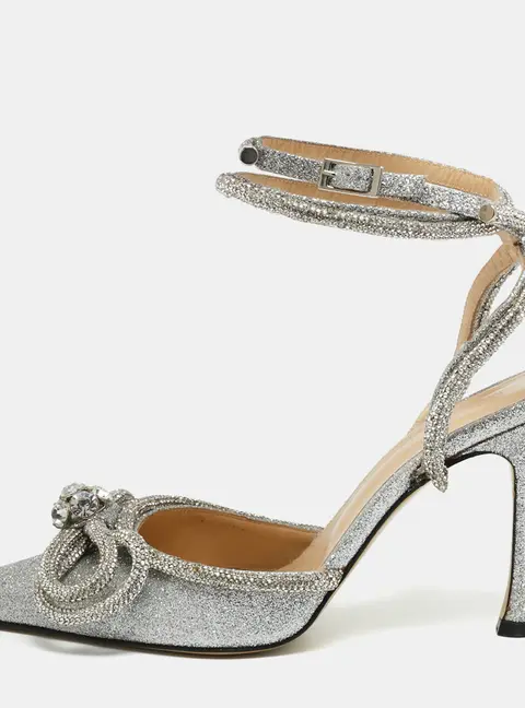Mach & Mach Double Bow Size 38 Silver Glitter Pumps