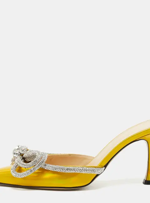 Mach & Mach Double Bow Size 38 Yellow Patent Leather Mules