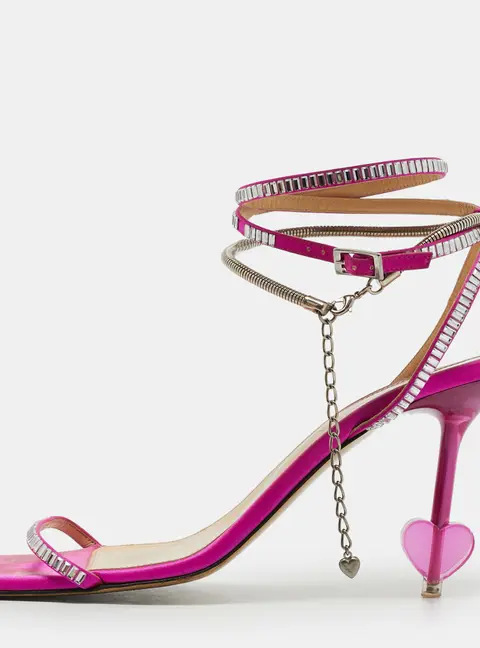 Mach & Mach Crystal Heart Size 41 Purple Satin Ankle Strap Sandals