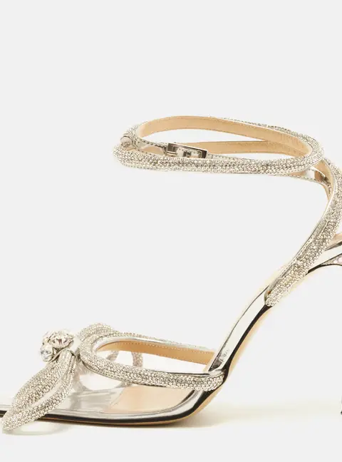Mach & Mach Double Bow Size 39 Transparent/Silver Leather and PVC Ankle Strap Pumps