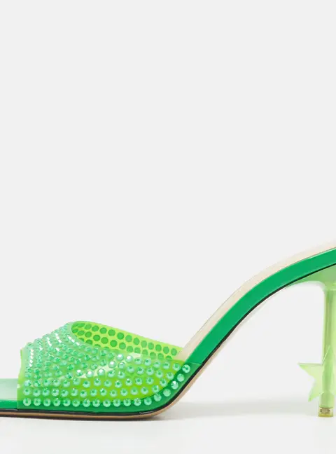 Mach & Mach Star Size 38 Green PVC Crystal Embellished Slide Sandals