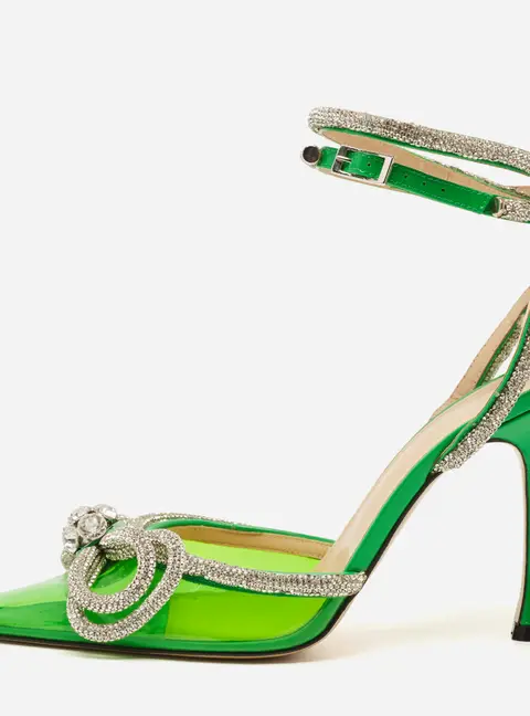 Mach & Mach Double Bow Size 39 Green Patent Leather and PVC Pumps