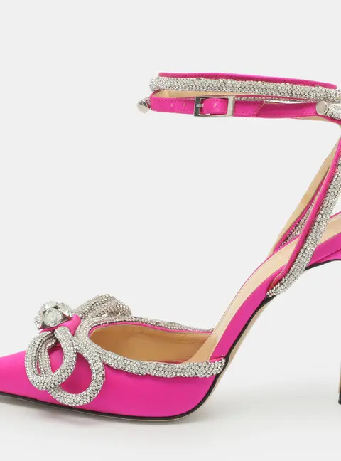 Mach & Mach Double Bow Embellished Size 38 Pink Satin Pumps