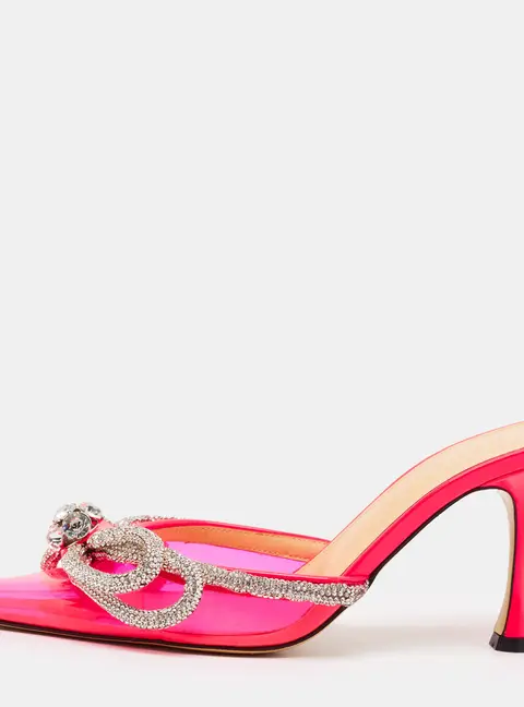 Mach & Mach Double Bow Size 37 Pink PVC Crystal Embellished Mules
