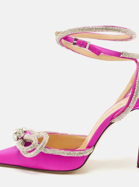 Mach & Mach Double Bow Embellished Size 37 Pink Satin Pumps