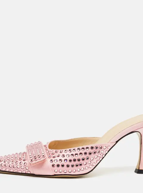 Mach & Mach Carrie Size 38 Pink Satin Crystal Embellished Mules