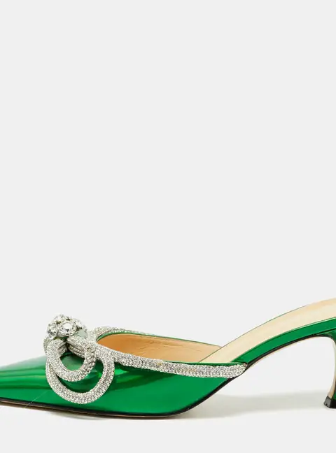 Mach & Mach Double Bow Size 38 Green PVC Mules