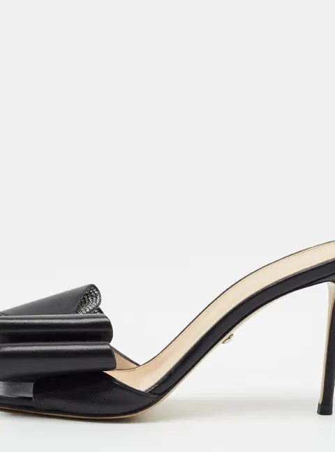 Mach & Mach Le Cadeau Size 39 Black Leather Slide Sandals