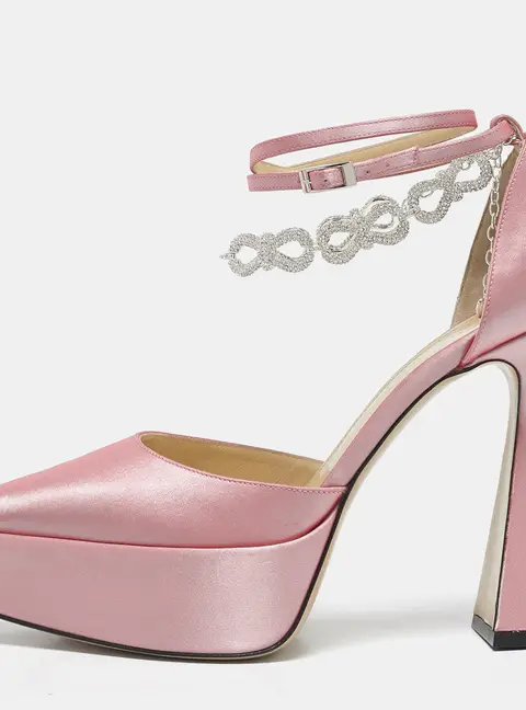 Mach & Mach Light Pink Satin Bow Chain Platform Pumps Size 39