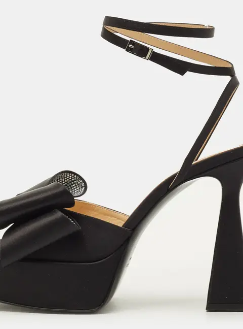 Mach & Mach Le Cadeau Size 42 Black Satin Platform Sandals