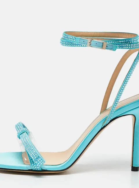 Mach & Mach French Bow Size 37.5 Blue PVC and Satin Ankle Strap Sandals