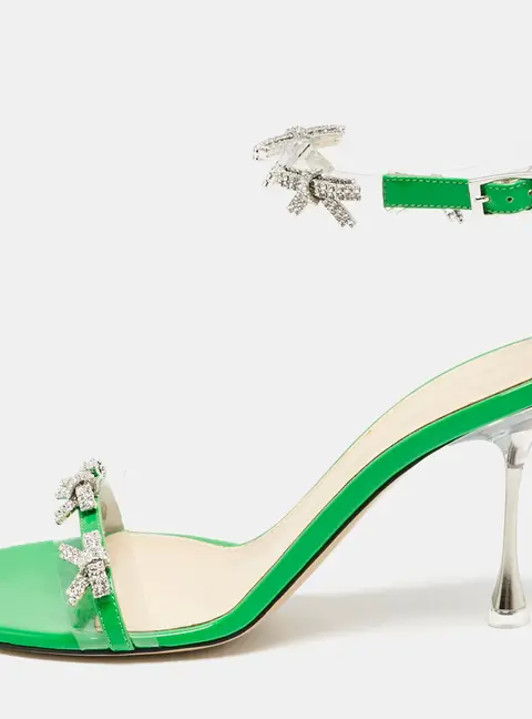Mach & Mach Green Patent Leather and PVC Floating Crystal Bow Sandals Size 38.5
