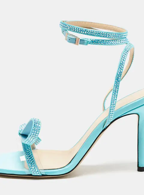 Mach & Mach French Bow Size 37 Blue PVC and Satin Ankle Strap Sandals